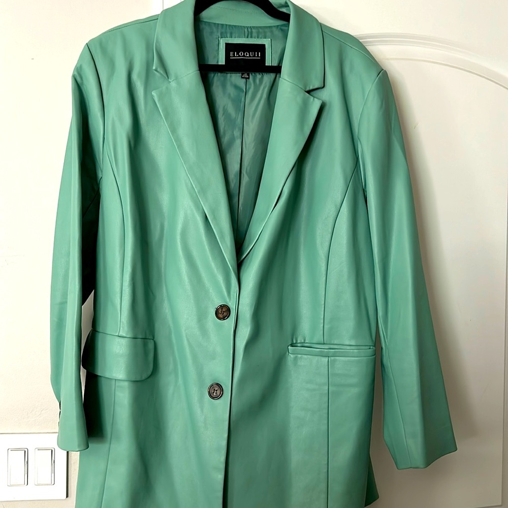 Faux leather teal blazer